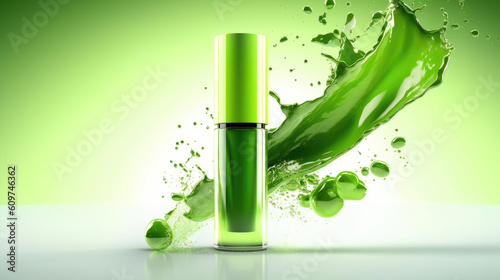 Fresh and natural: Green product design mockup for cosmetics. Generative AI photo