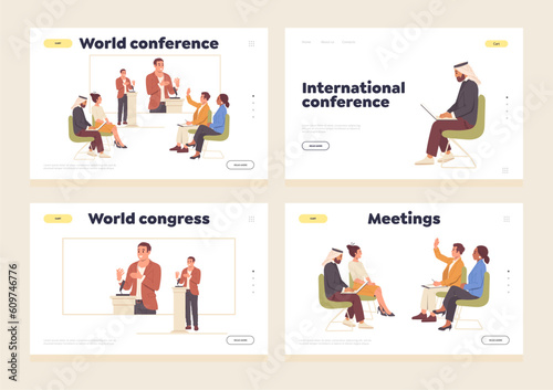 Landing page set for online service offers platform to hold remote international business conference © Iryna Petrenko