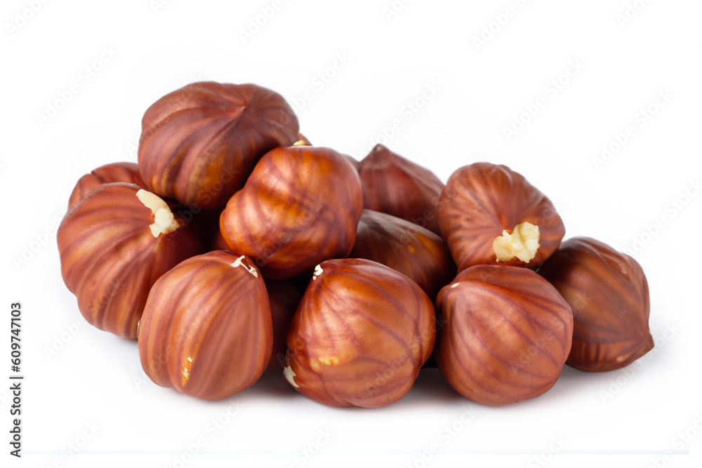 Hazelnut fresh organic peeled isolated on white background Hazelnut fresh organic peeled isolated on white background