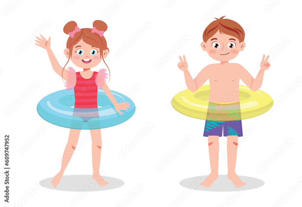 Kids having fun, summer holiday. Kids in swimsuit. Cute childrens on vacation. Summer time, holiday. Kids having fun, summer holiday. Kids in swimsuit. Cute childrens on vacation. Summer time, holiday.