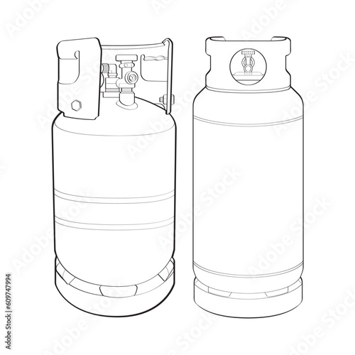 Set of Industrial gas cylinders vector outline. Outline of industrial gas cylinders vector icon design isolated on white background.