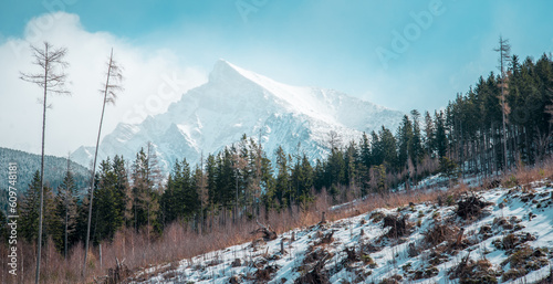 Slovakia national peak Krivan from Podbanske in winter with snow, Liptov. photo