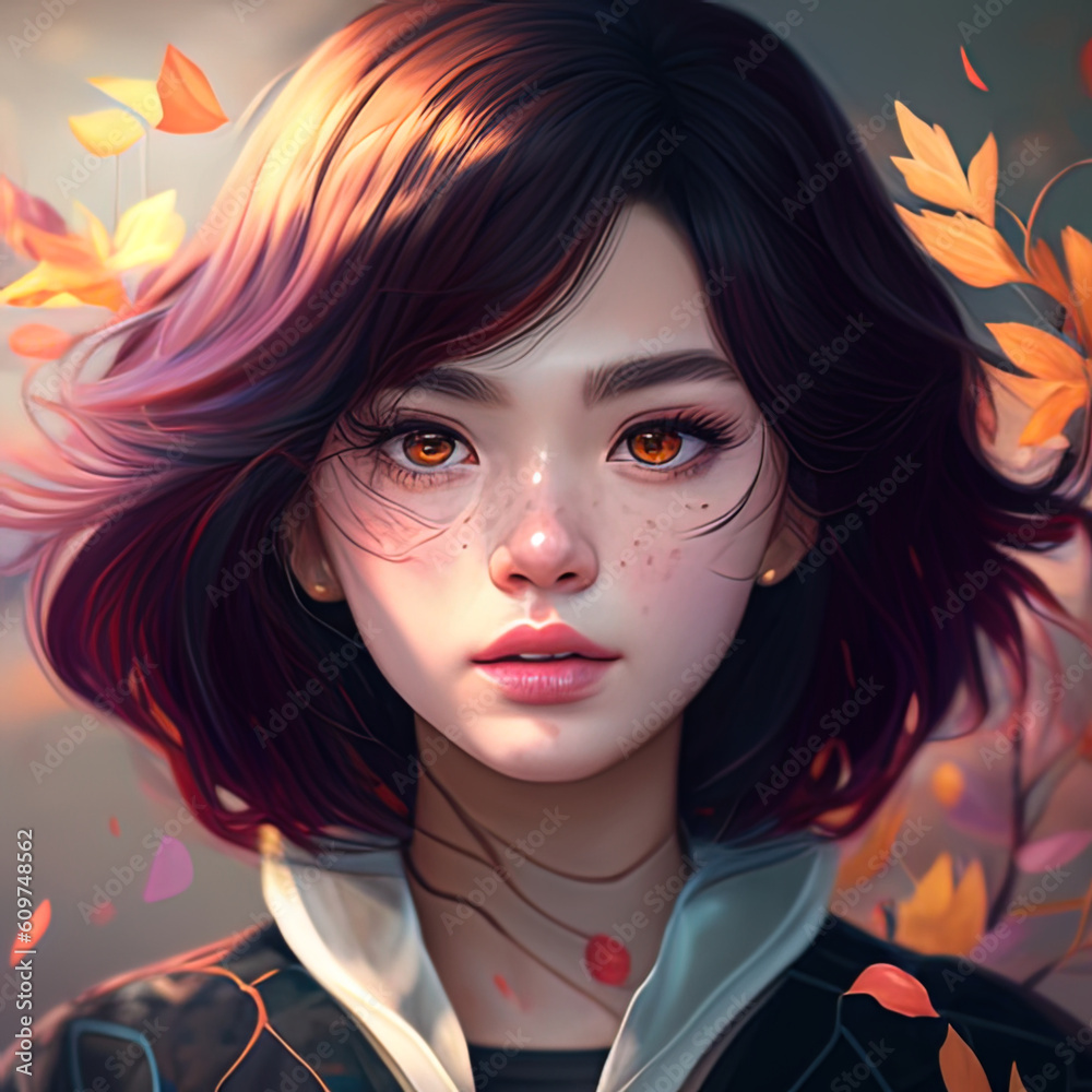 Obraz premium Asian girl anime avatar. Ai art
