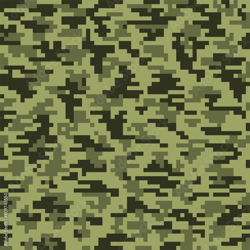 Abstract pixelated green military camouflage pattern for seamless background. Three colors