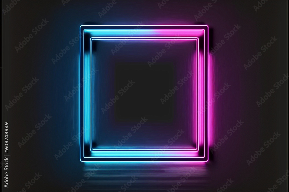 Neon purple and blue square frame, mockup, background Neon purple and blue square frame, mockup, background