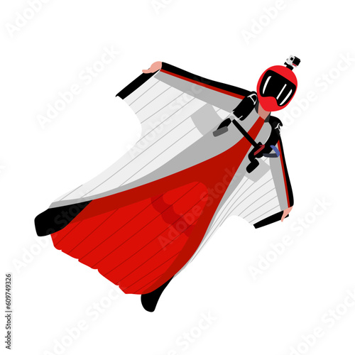 wing suiter flying in the sky vector illustration , Wingsuit Flying , skydiving or BASE jumping with action camera flat style vector image
