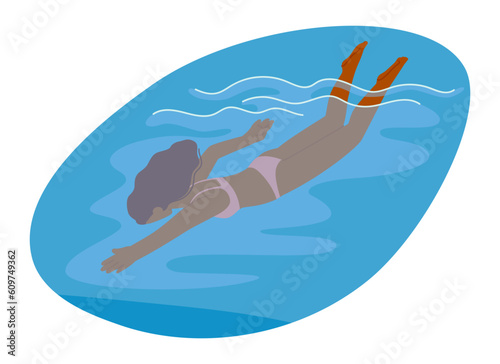 Joyful Girl Swimming In The Refreshing Sea Water, Embracing The Waves With Enthusiasm, Surrounded By Vastness Of Ocean