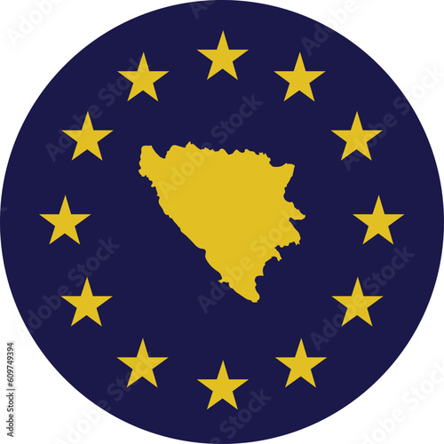 Badge of Yellow Map of Bosnia and Herzegovina in colors of EU flag