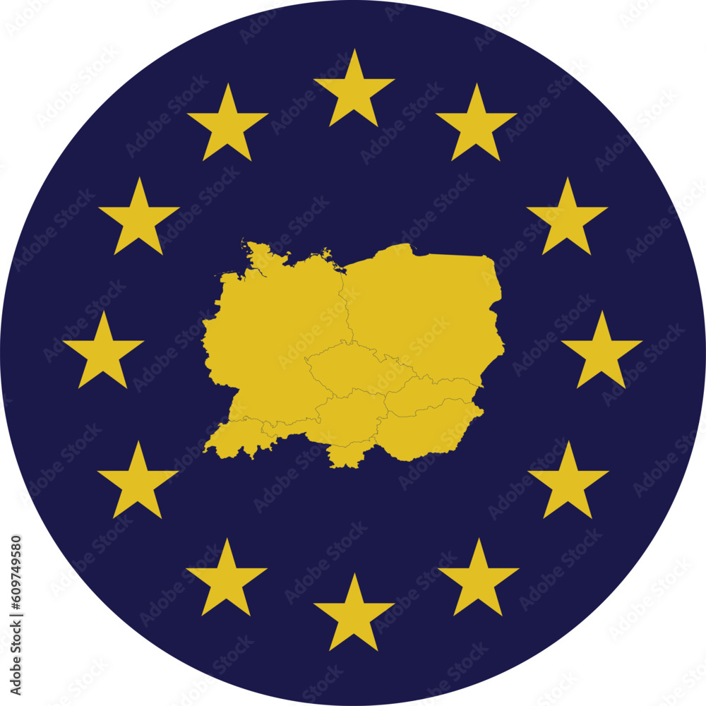 Badge of Yellow Map of Central Europe countries in colors of EU flag Badge of Yellow Map of Central Europe countries in colors of EU flag