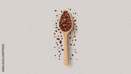 Roasted coffee beans in spoon on white background.