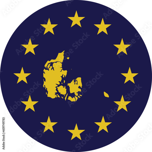 Badge of Yellow Map of Denmark in colors of EU flag