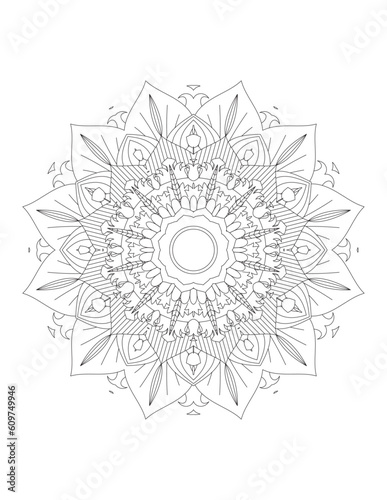 Coloring book page. Hand drawn vector illustration. Flower Mandala. Mandala pattern black and white good mood. Mandala. Round Ornament Pattern. Vector for coloring page for adults.