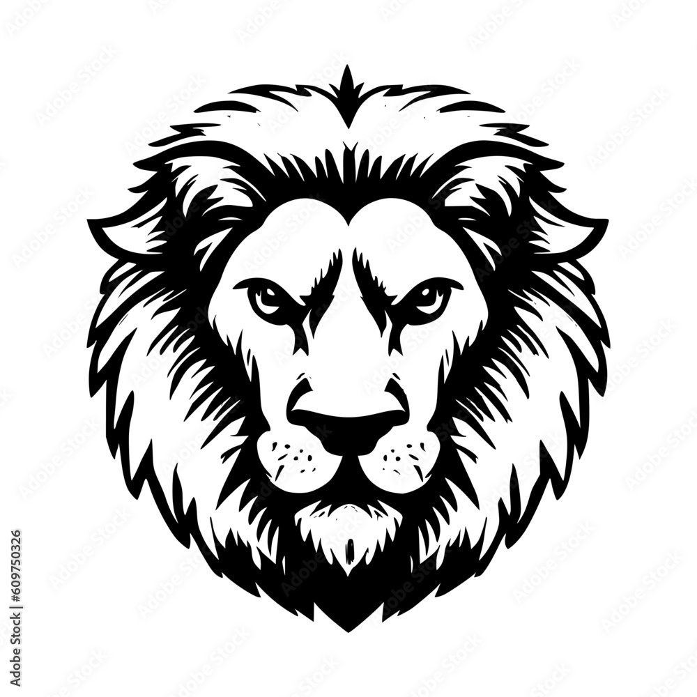 Obraz premium An illustration of a lion's face captures the majestic and fierce nature of this king of the jungle. The intricate details and bold lines make it a striking addition to any design.