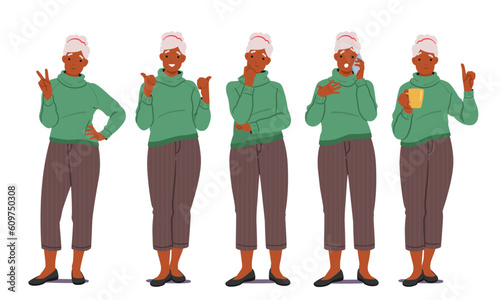 Experienced Senior Woman Character Expressing A Range Of Emotions Including Joy, Contentment, Wisdom, Resilience