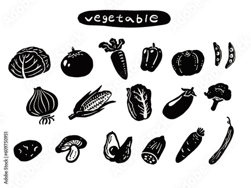 野菜の単色手描きマーク風イラストセット 