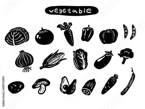 野菜の単色手描きマーク風イラストセット
