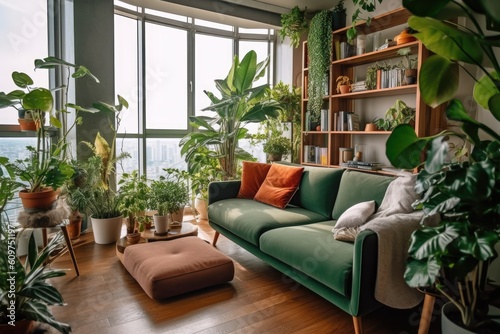 photo of Modern apartment and some exotic plants Generated AI © NikahGeh
