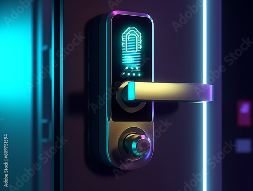 illustrazione di sistema tecnologico di apertura digitale delle porte attraverso un codice o uno scanner , antifurto digitale della porta, creato con ai , 