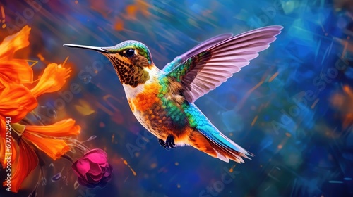 hummingbird in flight on colorful nature background  © Photo And Art Panda