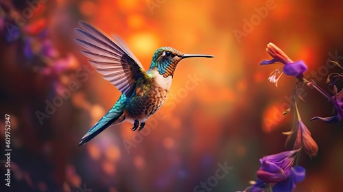 hummingbird in flight on colorful nature background  © Photo And Art Panda