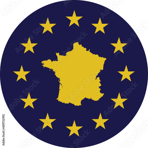 Badge of Yellow Map of France in colors of EU flag