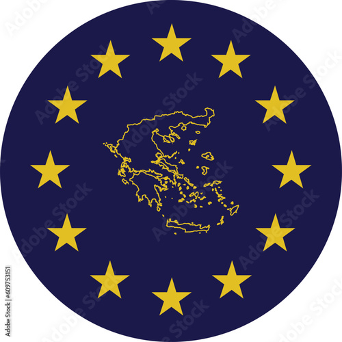 Badge of Outline Map of Greece in colors of EU flag