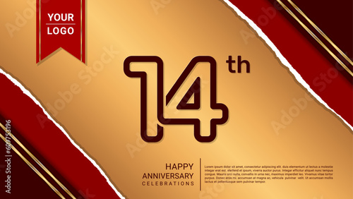 14th year anniversary design template, vector template illustration