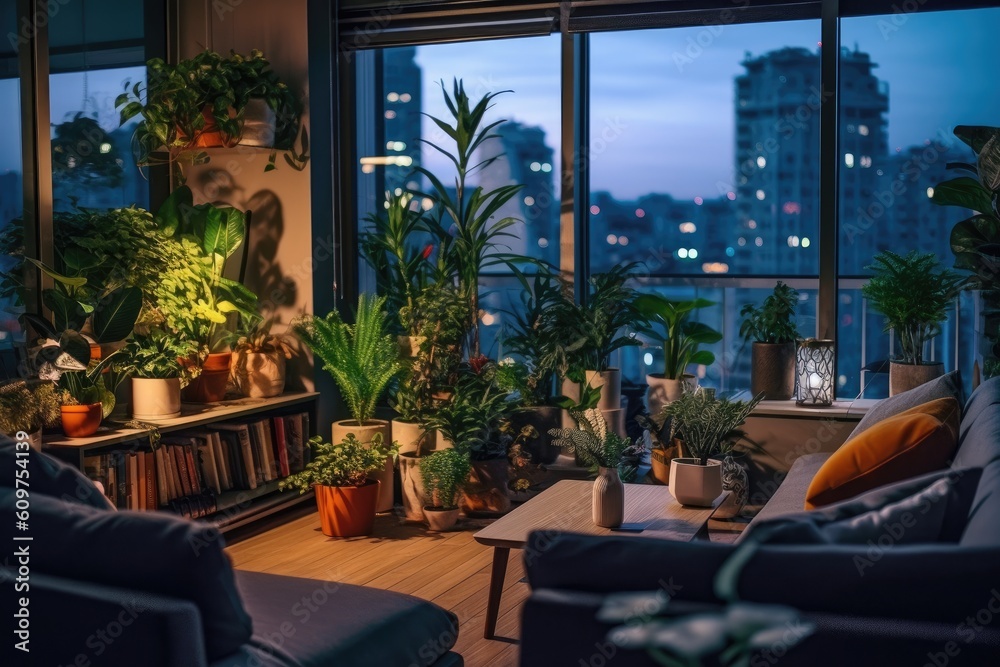 Obraz premium photo of Modern apartment and some exotic plants Generated AI