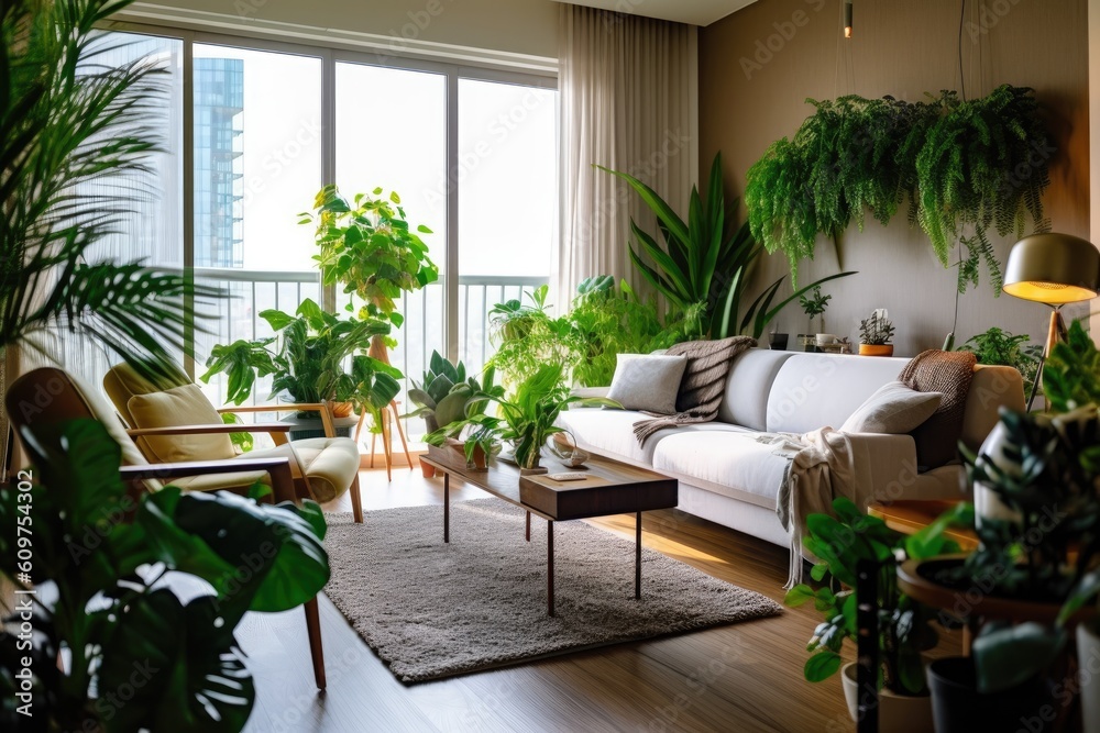 Fototapeta premium photo of Modern apartment and some exotic plants Generated AI
