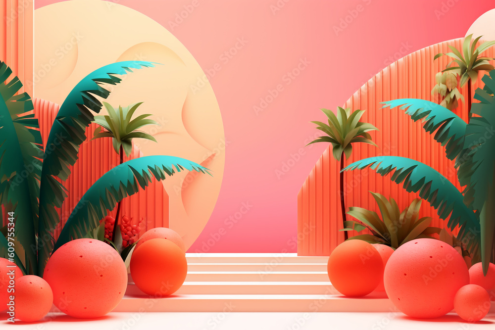 Summer concept. sunset with palm. Generative ai