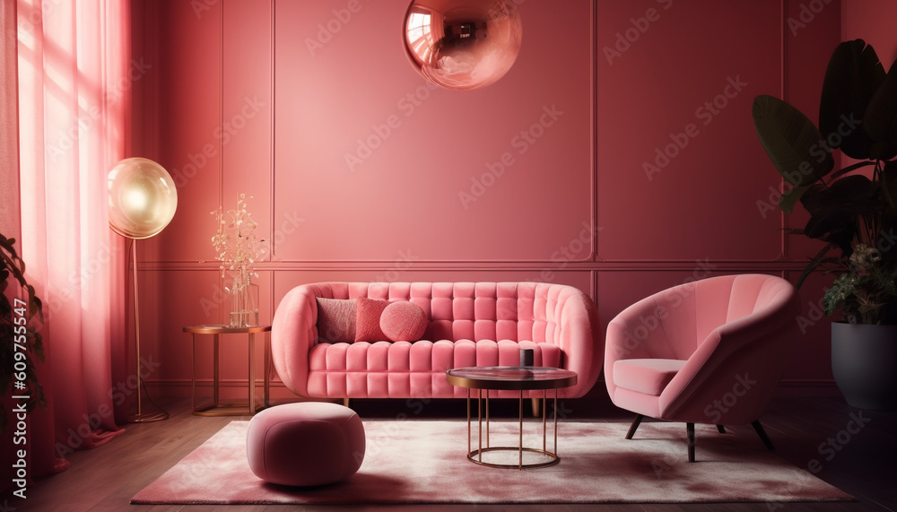 Fototapeta premium Modern home interior design with comfortable sofa and chair decoration generated by AI