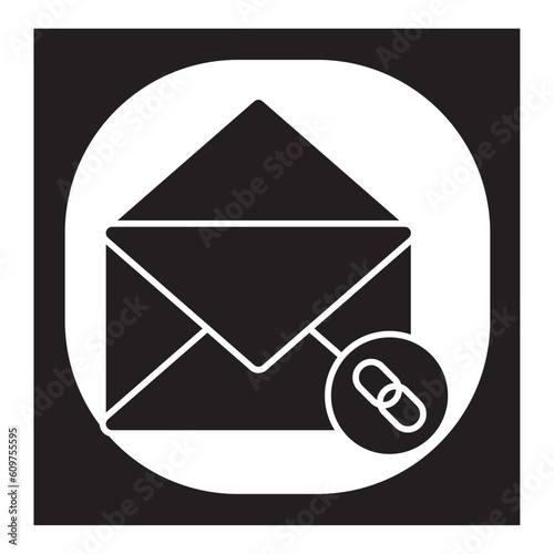 vector image of black letter envelope icon with a chain icon next to it