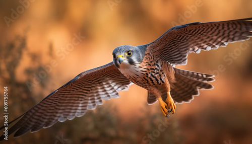 Majestic bird of prey, the hawk, spreads wings mid air generated by AI © djvstock