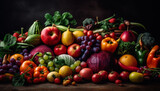Fresh healthy vegetables and fruits in a colorful autumn basket generated by AI