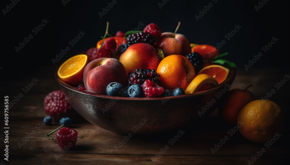 Fresh organic fruit bowl, a healthy summer snack for dieting generated by AI Fresh organic fruit bowl, a healthy summer snack for dieting generated by AI
