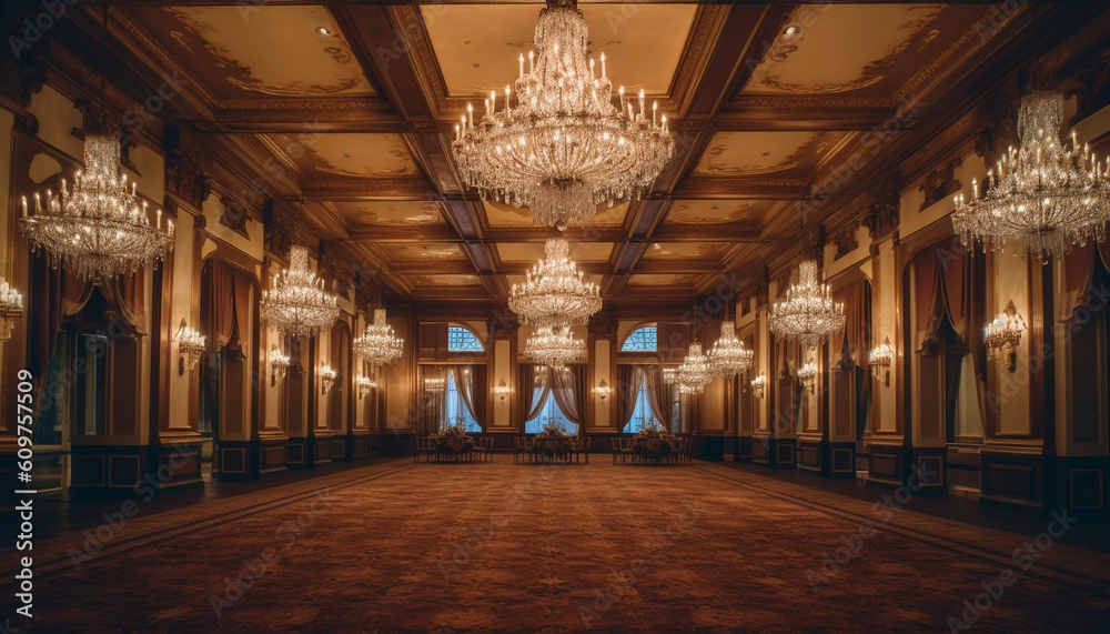 Luxury chandelier illuminates elegant domestic room in famous historic building generated by AI - obrazy, fototapety, plakaty 