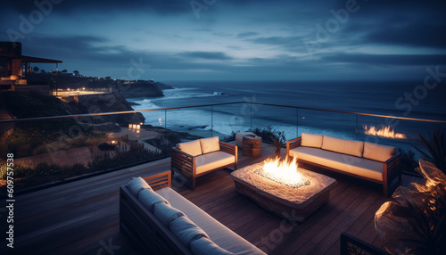 Romantic summer twilight illuminates tranquil seascape  famous vacation destination generated by AI