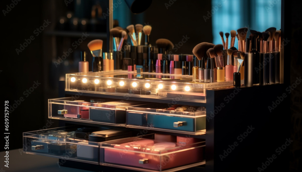 Beauty collection shines with glamour in illuminated night decoration generated by AI