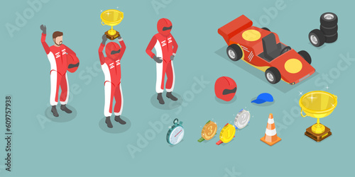 3D Isometric Flat Vector Set of F1 Items, Formula 1 Objects