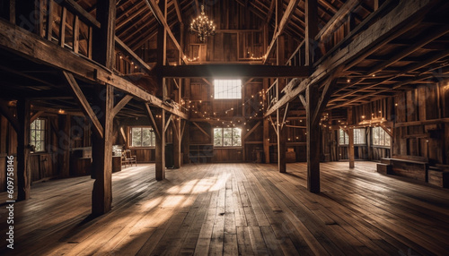 Modern design illuminates empty domestic room with natural wood flooring generated by AI