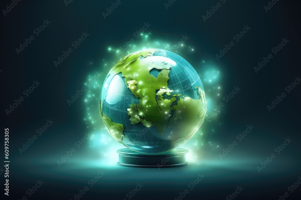 Lights and ecoworld concept. Green earth globe ecology concept. Green energy.