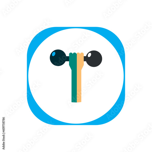 Vector image of hand holding a gym weight with white background and blue borders