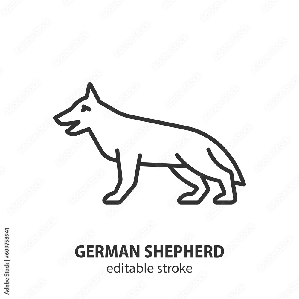 Fototapeta premium German Shepherd line icon. Dog outline vector illustration. Editable stroke.