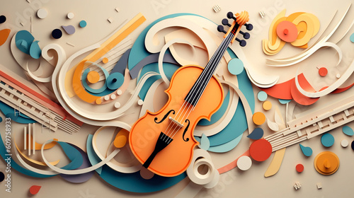 Creative music background. Musical abstract illustration, paper art. Created with. Generative AI