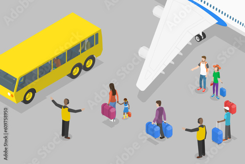 3D Isometric Flat Vector Conceptual Illustration of Airport Shuttle Bus, Terminal Transfer