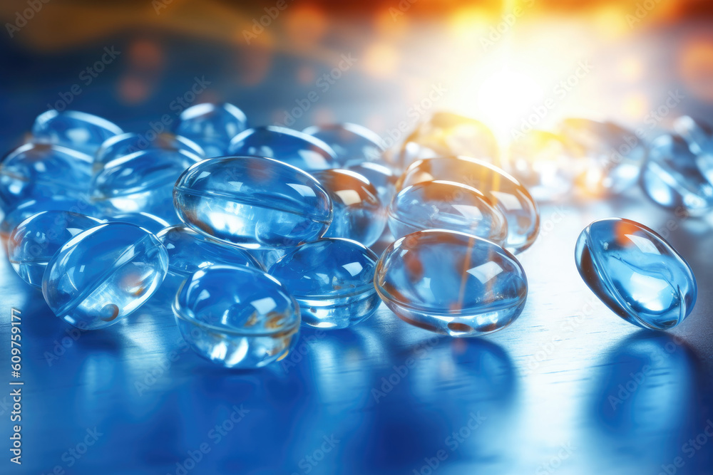 photo of omega 3 fats in transparent blue elliptical Generated AI photo of omega 3 fats in transparent blue elliptical Generated AI