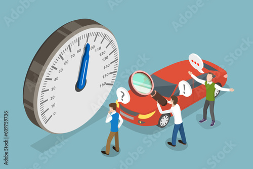 3D Isometric Flat Vector Conceptual Illustration of Speedometer, Car Gauge Dial Panel