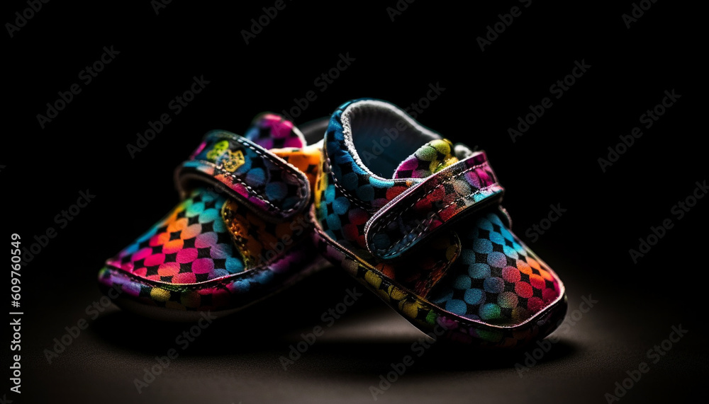 Colorful leather sports shoes for children, perfect for walking and comfort generated by AI