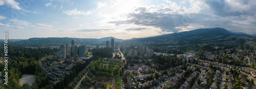 Aerial Panoramic View of Coquitlam Town Centre and Residential Homes © edb3_16