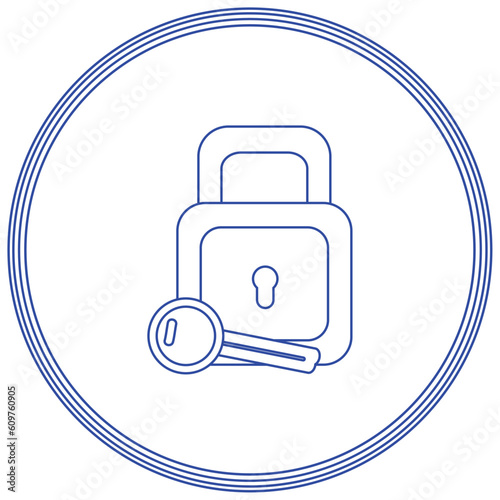 Vector image of a padlock with a key on a white background with blue edges